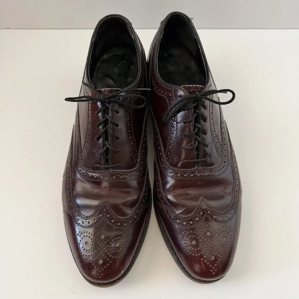 Vintage Florsheim 30353 Mens 11 D Burgundy Leather Longwing Wingtip Brogue